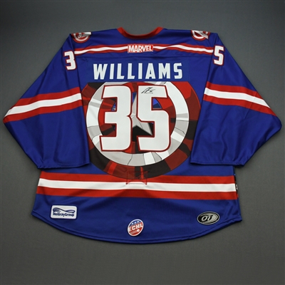 Devin Williams - Capt. America - 2019-20 MARVEL Super Hero Night - Game-Worn Autographed Jersey and Socks 