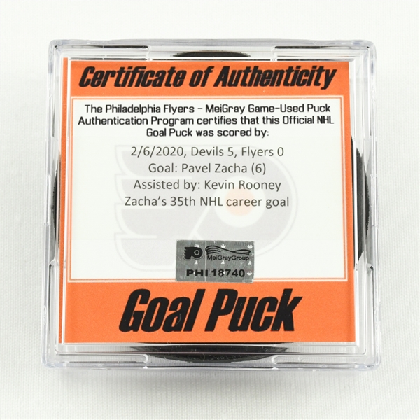 Pavel Zacha - New Jersey Devils - Goal Puck - February 6, 2020 vs. Philadelphia Flyers (Flyers Logo)