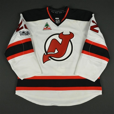 Kyle Quincey - New Jersey Devils - White Dr. John J. McMullen Ring of Honor Night w/ NHL Centennial Patch 