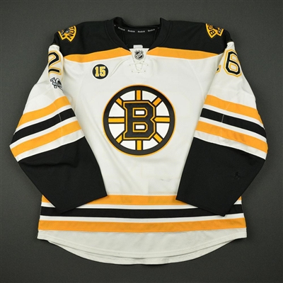 John-Michael Liles - Boston Bruins - White Set 2 w/ NHL Centennial & Milt Schmidt Memorial Patches
