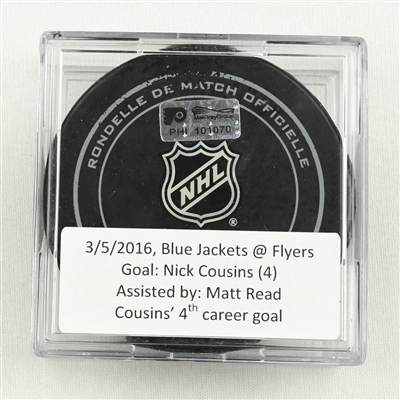 Nick Cousins - Philadelphia Flyers - Goal Puck - March 5, 2016 vs. Columbus Blue Jackets (Flyers Logo)