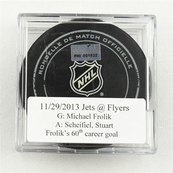 Michael Frolik - Winnipeg Jets - Goal Puck - November 29, 2013 vs. Philadelphia Flyers (Flyers Logo) 