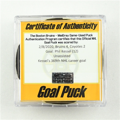 Phil Kessel - Boston Bruins - Goal Puck - February 8, 2020 vs. Boston Bruins (Bruins Logo)