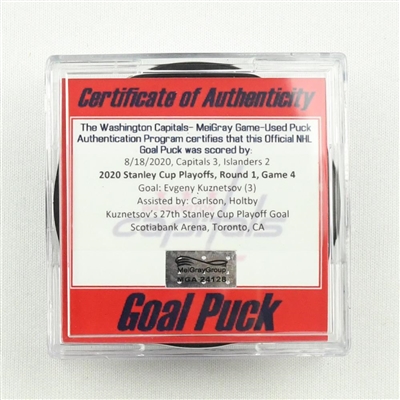 Evgeny Kuznetsov - Goal Puck - Aug. 18, 2020 vs. Islanders (Islanders Logo) - 2020 Stanley Cup Playoffs - Round 1, Game 2