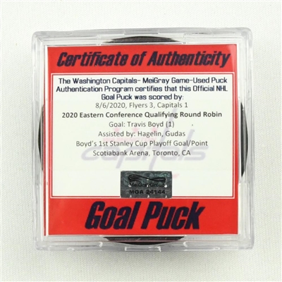 Travis Boyd - Goal Puck - Aug. 6, 2020 vs. Flyers (Flyers Logo) - 2020 Eastern Conference Qualifying Round Robin