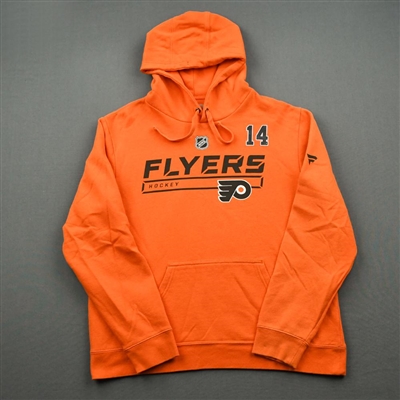 2019-20 Philadelphia Flyers - Sean Couturier - Team Issued - Orange Hooded Sweatshirt