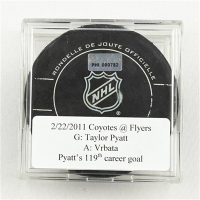 Taylor Pyatt - Phoenix Coyotes - Goal Puck - February 22, 2011 vs. Philadelphia Flyers (Flyers Logo)