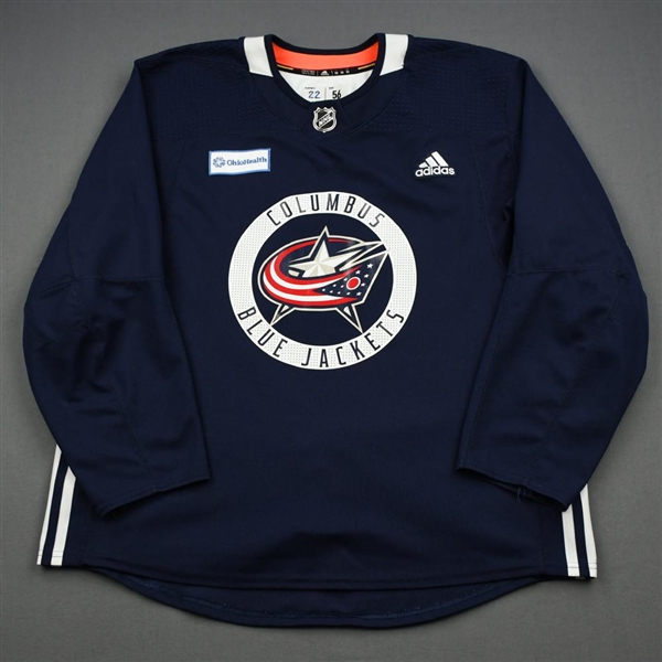 Sonny Milano - 19-20 - Columbus Blue Jackets - Navy Practice Jersey w/ OhioHealth Patch