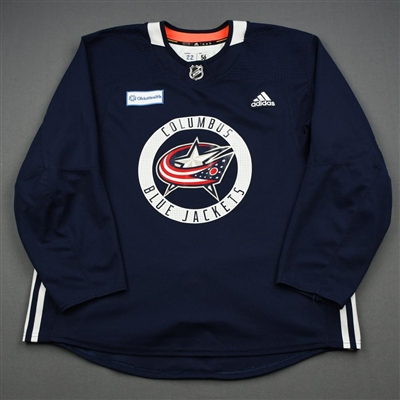 Sonny Milano - 19-20 - Columbus Blue Jackets - Navy Practice Jersey w/ OhioHealth Patch
