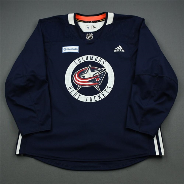 Cam Atkinson - 19-20 - Columbus Blue Jackets - Navy Practice Jersey w/ OhioHealth Patch