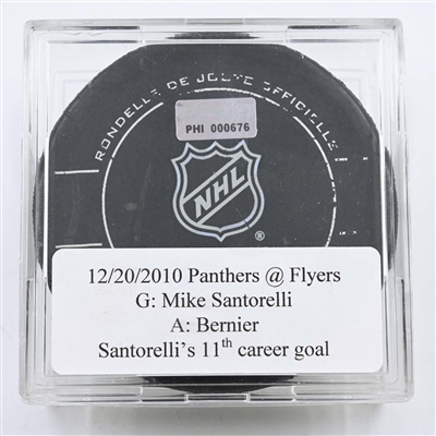 Mike Santorelli - Florida Panthers - Goal Puck - December 20, 2010 vs. Philadelphia Flyers (Flyers Logo)