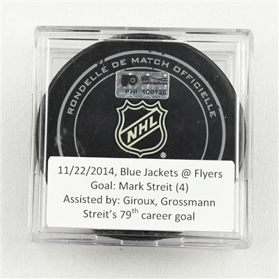Mark Streit - Philadelphia Flyers - Goal Puck - November 22, 2014 vs. the Columbus Blue Jackets (Flyers Logo)