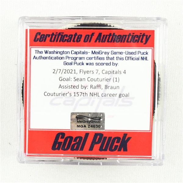 Sean Couturier - Philadelphia Flyers - Goal Puck - February 7, 2021 vs. Washington Capitals (Capitals Logo)