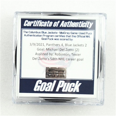 Michael Del Zotto - Columbus Blue Jackets - Goal Puck - March 9, 2021 vs. Florida Panthers (Blue Jackets 20th Anniversary Logo)