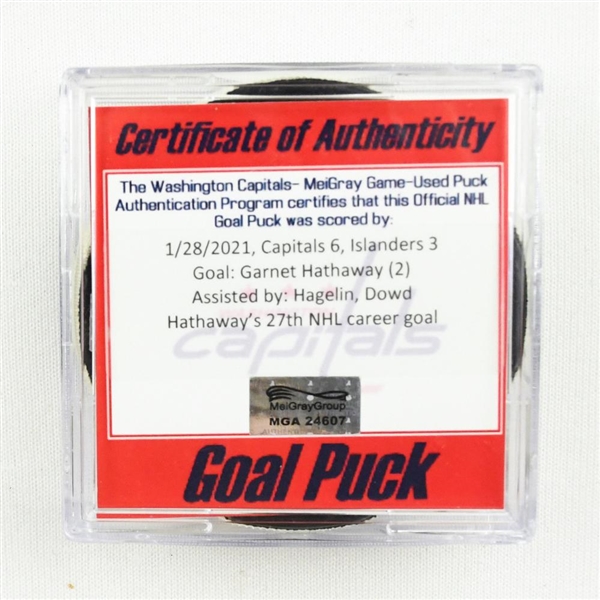 Garnet Hathaway - Washington Capitals - Goal Puck - January 28, 2021 vs. New York Islanders (Capitals Logo)