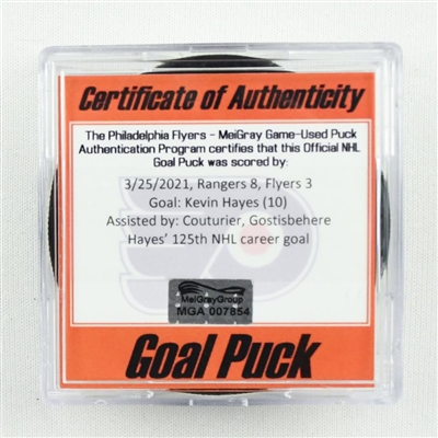 Kevin Hayes - Philadelphia Flyers - Goal Puck - March 25, 2021 vs. New York Rangers (Flyers Logo)
