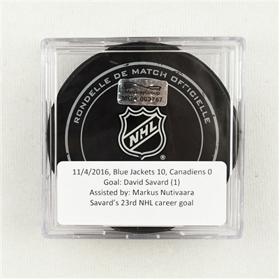 David Savard - Goal Puck - 10-0 Win -  Nov. 4, 2016 vs. Montreal Canadiens (Blue Jackets Logo)