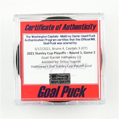 Garnet Hathaway - Capitals - Goal Puck - May 17, 2021 vs. Bruins (Capitals Logo) - 2021 Stanley Cup Playoffs - Round 1, Game 2