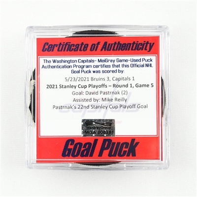 David Pastrnak - Bruins - Goal Puck - May 23, 2021 vs. Capitals (Capitals Logo) - 2021 Stanley Cup Playoffs - Round 1, Game 5