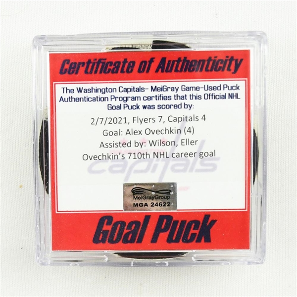 Alex Ovechkin - Washington Capitals - Goal Puck - February 7, 2021 vs. Philadelphia Flyers (Capitals Logo) - 710th NHL Career Goal