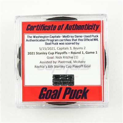 Nick Ritchie - Bruins - Goal Puck - May 15, 2021 vs. Capitals (Capitals Logo) - 2021 Stanley Cup Playoffs - Round 1, Game 1