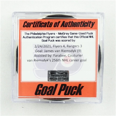 James van Riemsdyk - Philadelphia Flyers - Goal Puck - February 24, 2021 vs. New York Rangers (Flyers Logo)