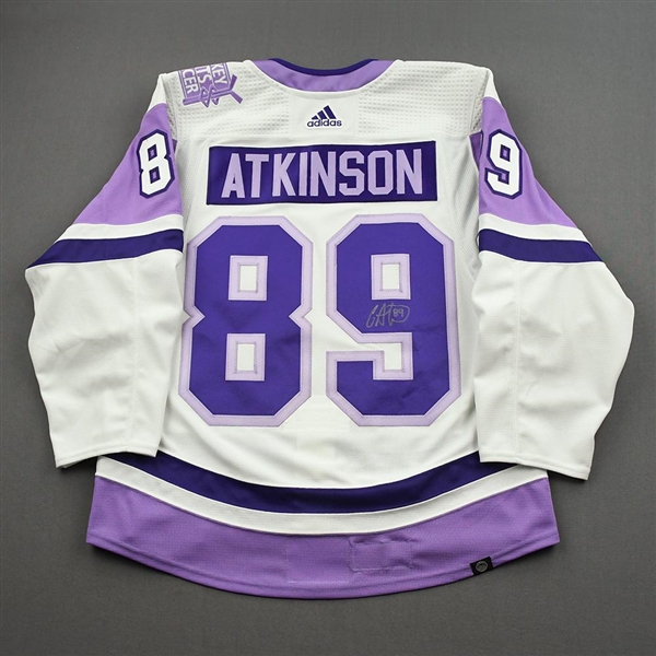 Cam Atkinson - Warm-Up Worn Hockey Fights Cancer Autographed Jersey - November 18, 2021