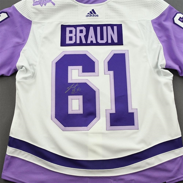 Justin Braun - Warm-Up Worn Hockey Fights Cancer Autographed Jersey - November 18, 2021