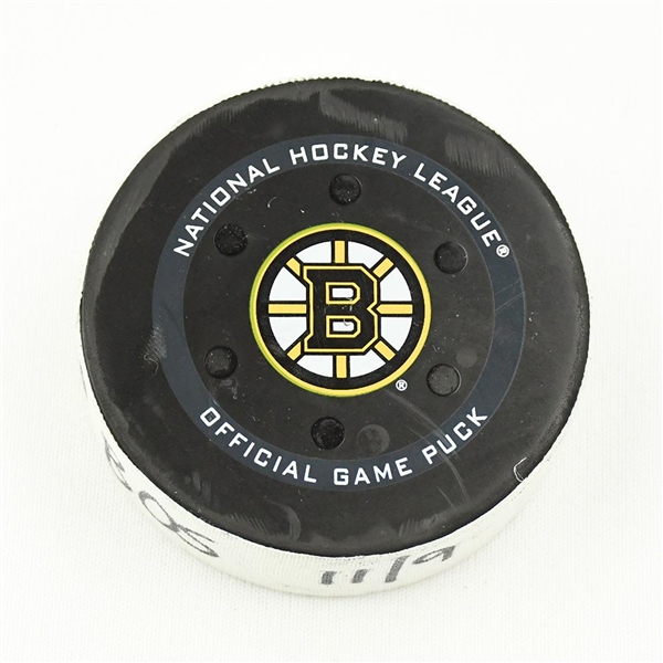 Derek Forbort - Boston Bruins - Goal Puck - November 9, 2021 vs. Ottawa Senators (Bruins Logo)