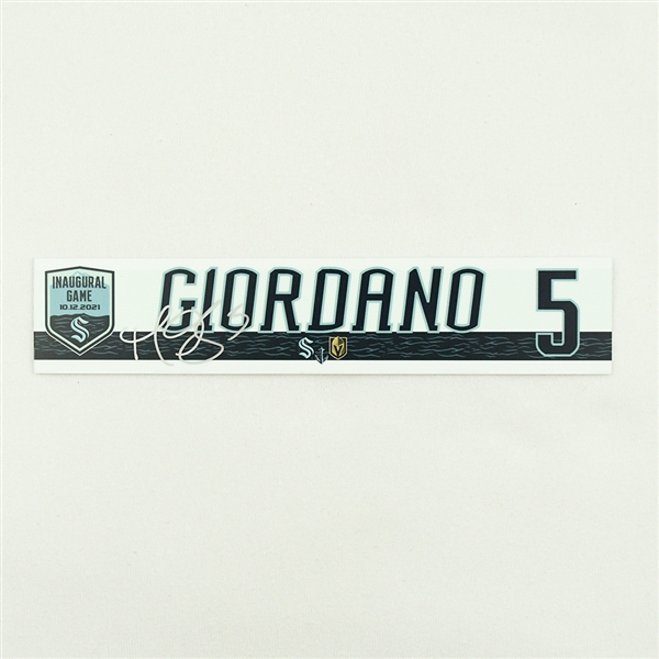 Mark Giordano - Seattle Kraken - Inaugural Game - Autographed Locker Room Nameplate