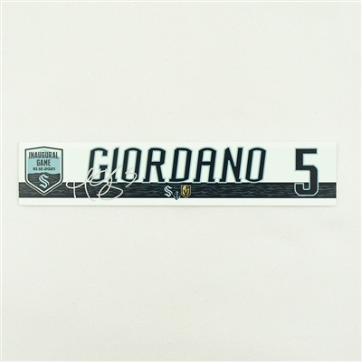 Mark Giordano - Seattle Kraken - Inaugural Game - Autographed Locker Room Nameplate