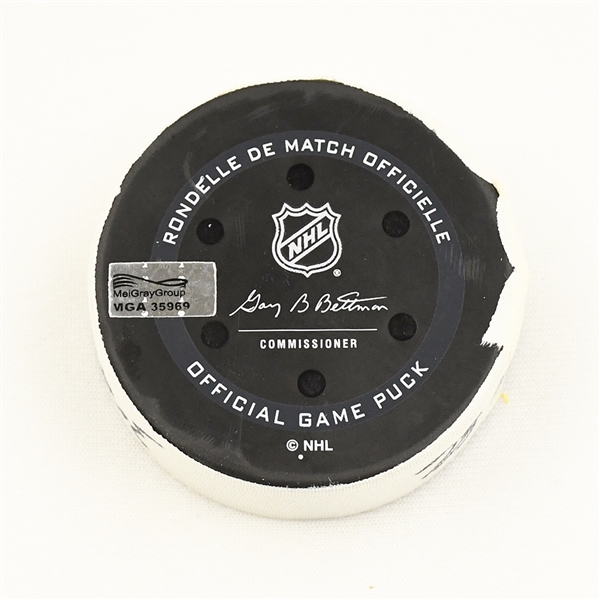 Jack Hughes - New Jersey Devils - Goal Puck - January 6, 2022 vs. Blue Jackets (Devils Logo) - Jakub Voracek's 1000th NHL Career Game