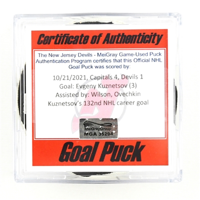 Evgeny Kuznetsov - Washington Capitals - Goal Puck - October 21, 2021 vs. New Jersey Devils (Devils Logo)