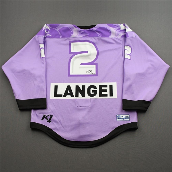 Mak Langei - Game-Worn Hockey Fights Cancer Autographed Jersey - Worn Dec. 18, 2021