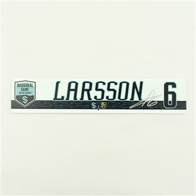 Adam Larsson - Seattle Kraken - Inaugural Game - Autographed Locker Room Nameplate