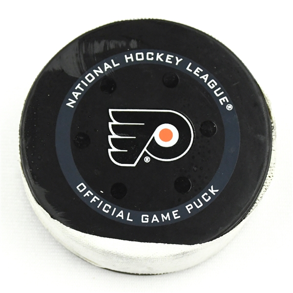 Scott Laughton - Philadelphia Flyers - Goal Puck - October 20, 2021 vs. Boston Bruins (Flyers Logo)