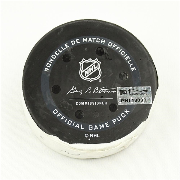 Scott Laughton - Philadelphia Flyers - Goal Puck - November 2, 2021 vs. Arizona Coyotes (Flyers Logo)