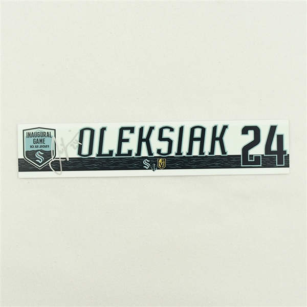 Jamie Oleksiak - Seattle Kraken - Inaugural Game - Autographed Locker Room Nameplate