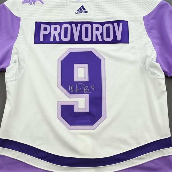 Ivan Provorov - Warm-Up Worn Hockey Fights Cancer Autographed Jersey w/A - November 18, 2021