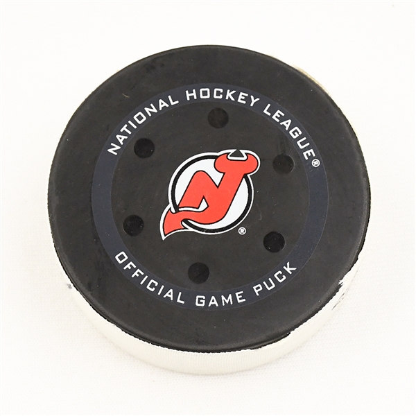 Tomas Tatar - New Jersey Devils - Goal Puck - January 6, 2022 vs. Blue Jackets (Devils Logo) - Jakub Voracek's 1000th NHL Career Game