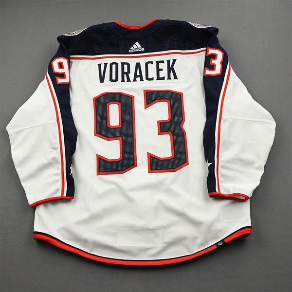Jakub Voracek - Columbus Blue Jackets - Game-Worn White Set 2 Jersey - 1,000th NHL Game - Worn January 6, 2022 - 1st Period