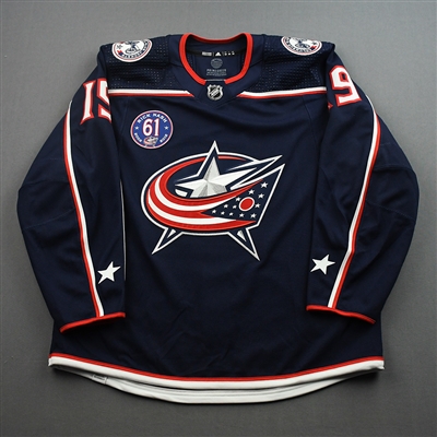 Liam Foudy - Game-Issued Jersey w/ Rick Nash #61 Retirement Night Patch - March 5, 2022