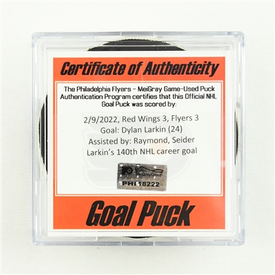 Dylan Larkin - Detroit Red Wings - Goal Puck - February 9, 2022 vs. Philadelphia Flyers (Flyers Logo)