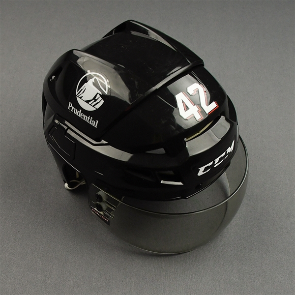 A.J. Greer - Game-Worn Black Third CCM Helmet w/ Bauer Shield - 2021-22 NHL Season