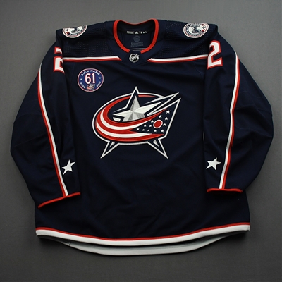 Andrew Peeke - Game-Worn Jersey w/ Rick Nash #61 Retirement Night Patch - March 5, 2022