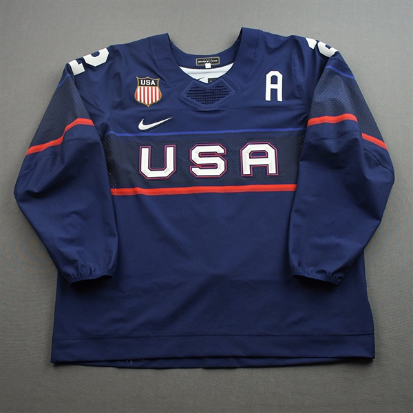 Lee Stecklein - Game-Worn Womens 2022 Olympic Winter Games, Beijing Jersey w/A - February 5, 2022 vs. Russian Olympic Committee & February 14, 2022 vs. Finland in Semifinals