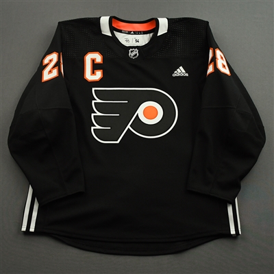 Morgan Frost - Warm-up Worn Black w/C Giroux 1000th Game Jersey - March 17, 2022