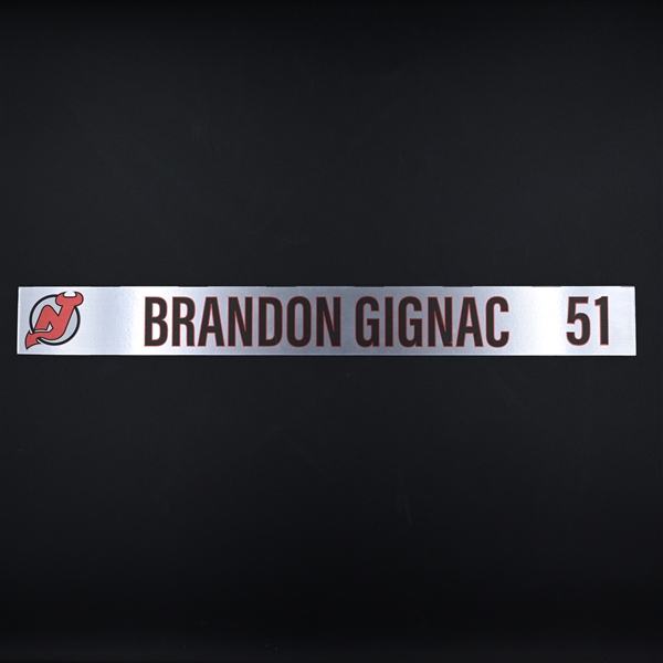 Brandon Gignac - New Jersey Devils - Locker Room Nameplate - 2020-21 NHL Season