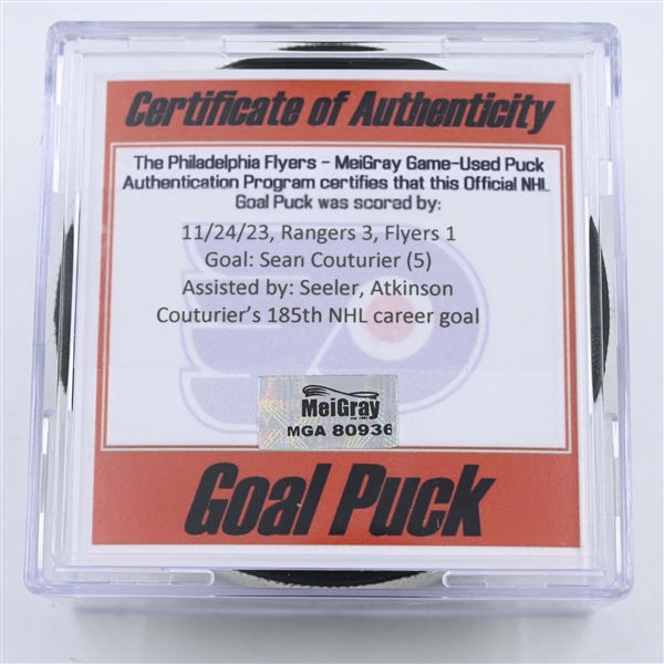 Sean Couturier - Philadelphia Flyers - Goal Puck -  November 24, 2023 vs. New York Rangers (Flyers Logo)