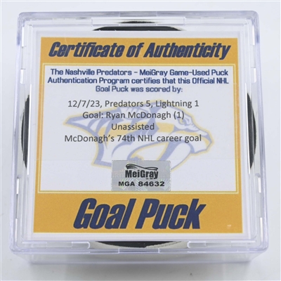 Ryan McDonagh - Nashville Predators - Goal Puck - December 7, 2023 vs. Tampa Bay Lightning (Predators 25th Anniversary Logo)